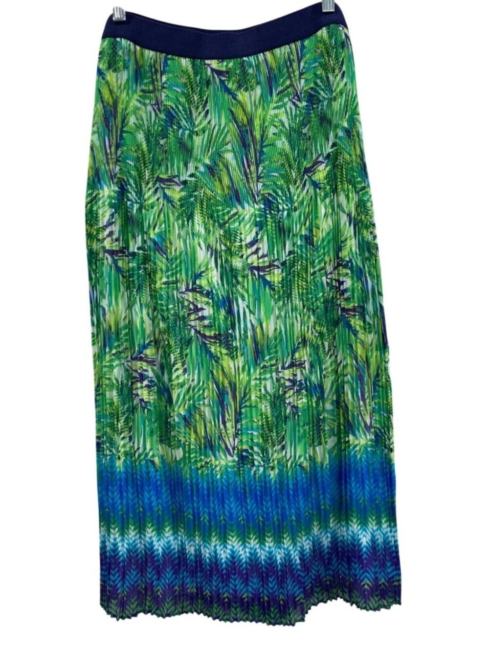 Ruby Rd Tropical Island Pleated Maxi Skirt 14 Green Blue Resort Beach Vacation